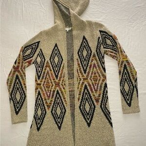 Anthropologie Woven Heart Open Hooded Cardigan Sweater Size S Beige Boho